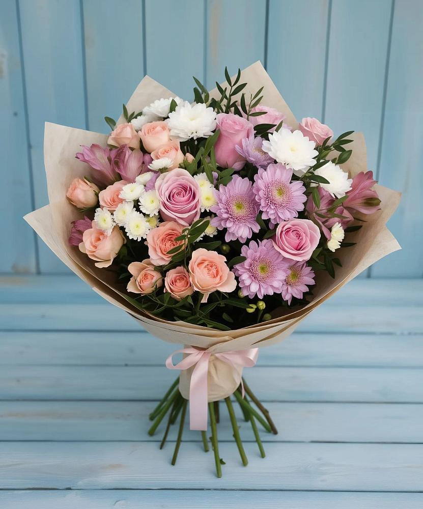 Букет цветов из: Хризантемы, Розы и Альстромерии в Верхнекундрюческой