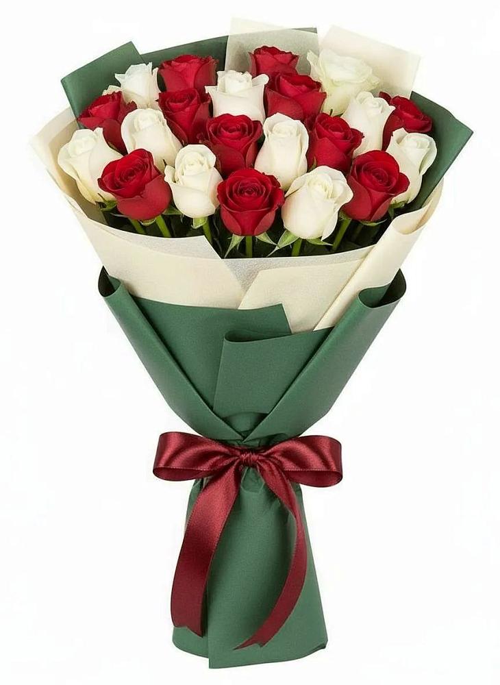 Букет Микс из красных и белых роз в Верхнекундрюческой
