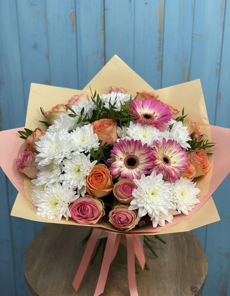 Букет цветов из: Розы, Герберы и Хризантемы в Верхнекундрюческой