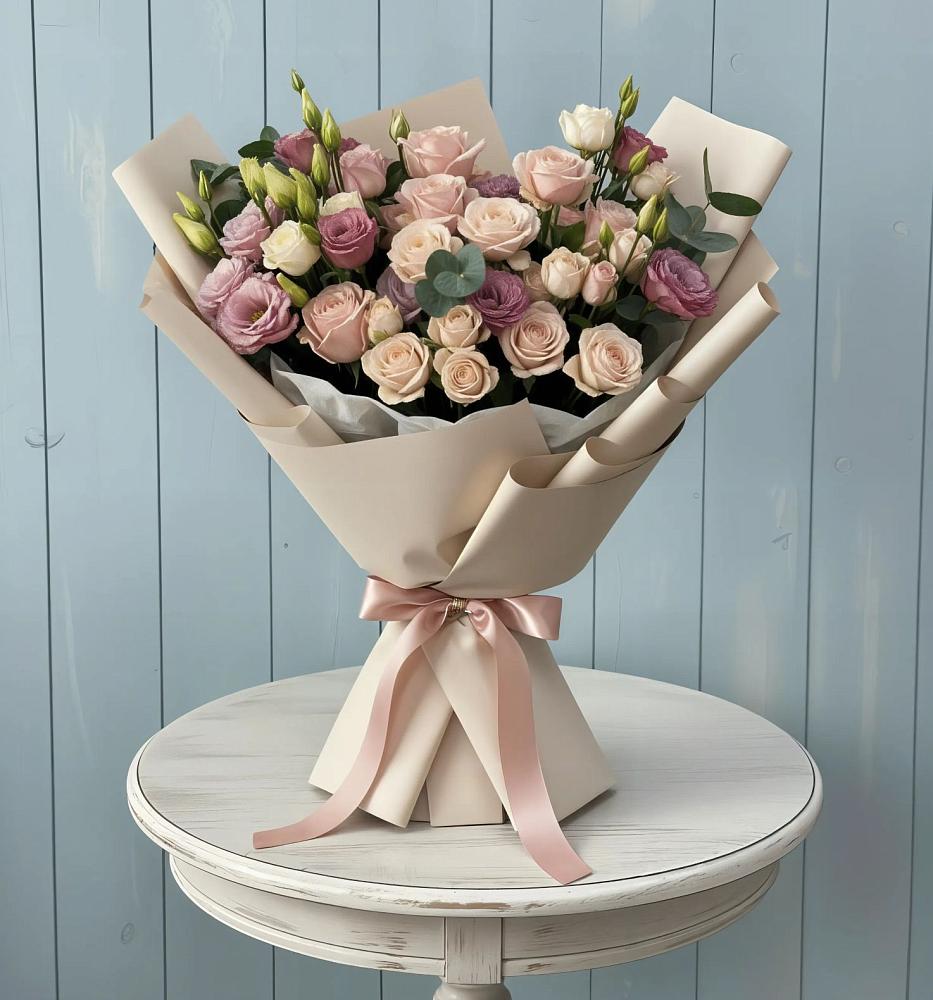 Букет цветов из: Розы и Лизиантусы в Верхнекундрюческой