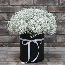 Цветочная композиция из Гипсофила в шляпной коробке в Верхнекундрюческой