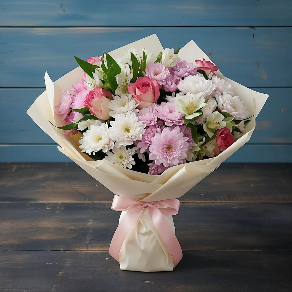 Букет цветов из: Хризантемы, Альстромерии и Розы в Верхнекундрюческой